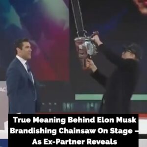 Elon Musk wields chainsaw on stage as ex sends him grim message