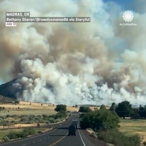 A massive wall of smoke filled the sky as the Cram Fire erupted in central Oregon, quickly burning more than 77,000 acres amid scorching heat and strong winds.