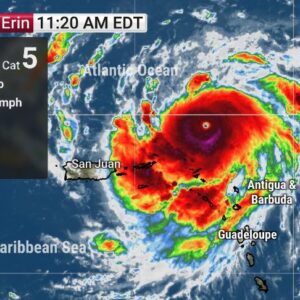 BREAKING: Hurricane Erin is now a monster Category 5 storm with maximum sustained winds of 160 mph. The latest: